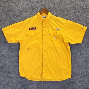 LSU Tigers Shirt Mens Medium Yellow Columbia PFG Fishing Vented Short Sleeve